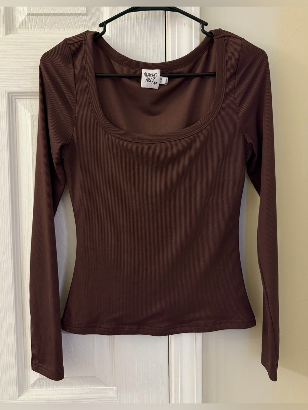 Princess Polly Chocolate Brown Ribbed Long Sleeve Top